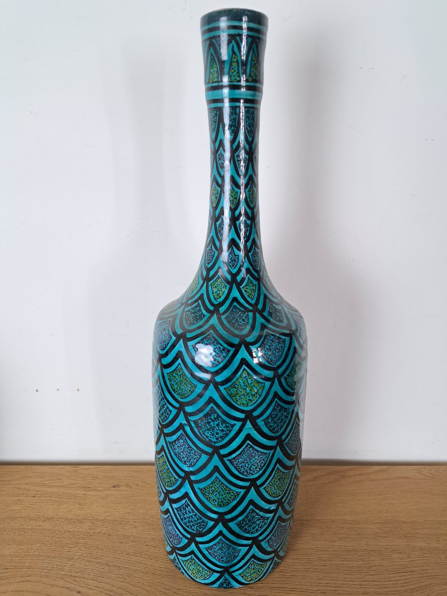 Safi, Morocco, Large Bottle Vase, Ceramic, 20th Century. -photo-3