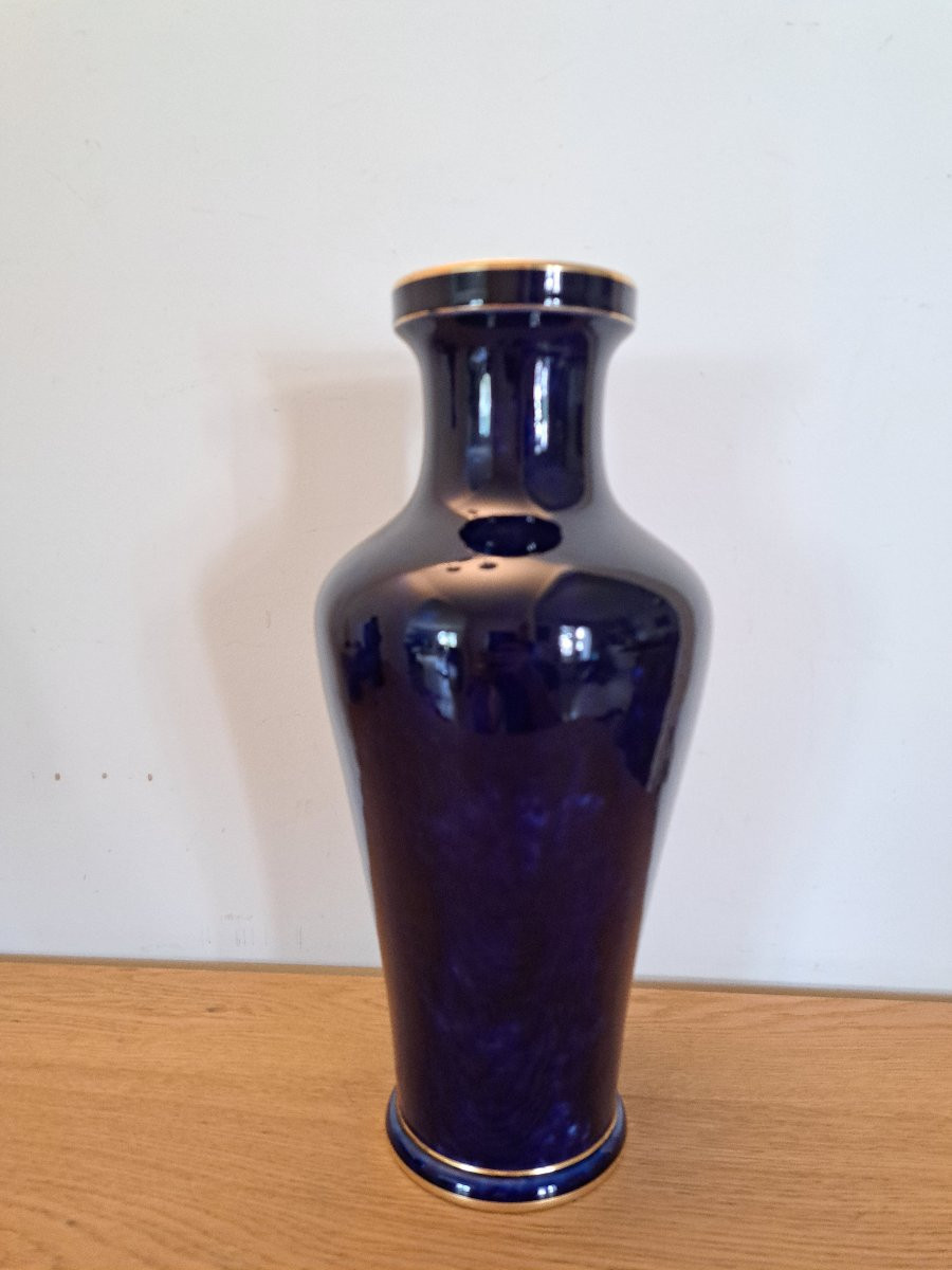Sèvres, Large Vase, Cobalt Blue And Gold Rim, Porcelain, 1905. -photo-2