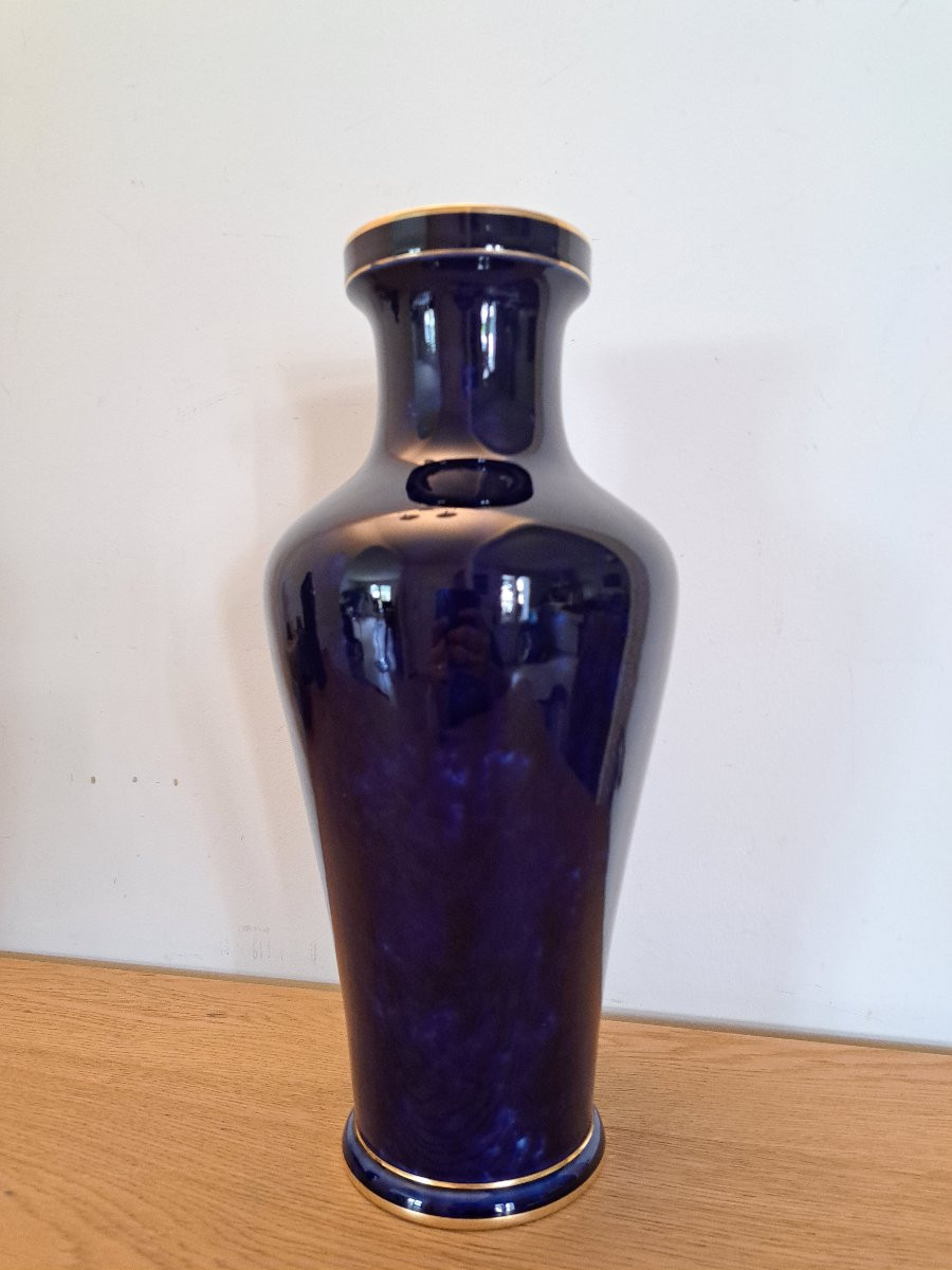 Sèvres, Large Vase, Cobalt Blue And Gold Rim, Porcelain, 1905. -photo-3