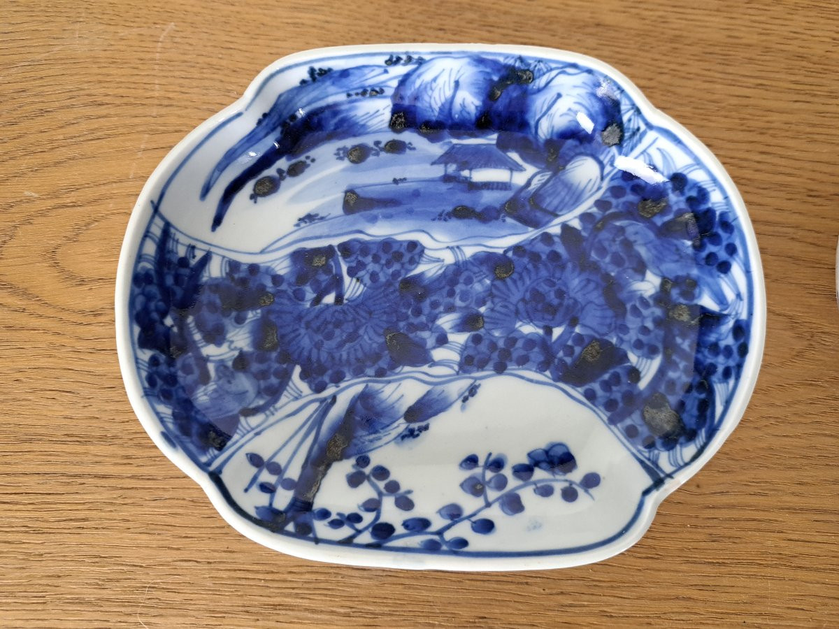 Japon , Paire de coupelles polylobées , Porcelaine blanc bleu , XIX°. -photo-4