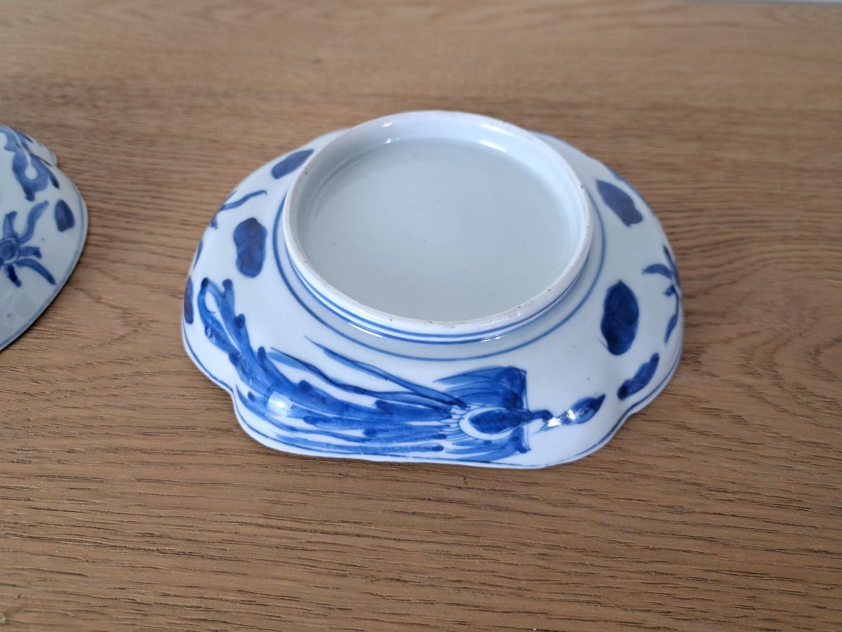 Japon , Paire de coupelles polylobées , Porcelaine blanc bleu , XIX°. -photo-5