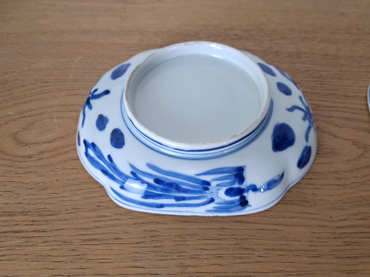 Japon , Paire de coupelles polylobées , Porcelaine blanc bleu , XIX°. -photo-6
