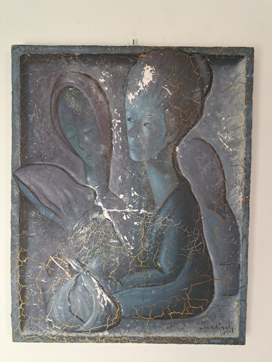 Franco Cardinali , L'attente , Tempera sur bois , XX°. -photo-2
