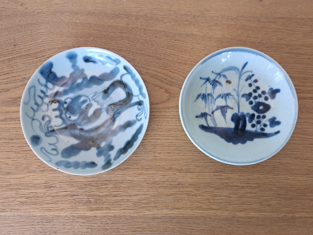 China, Two Bowls, Porcelain, White Blue, 19th Century. 