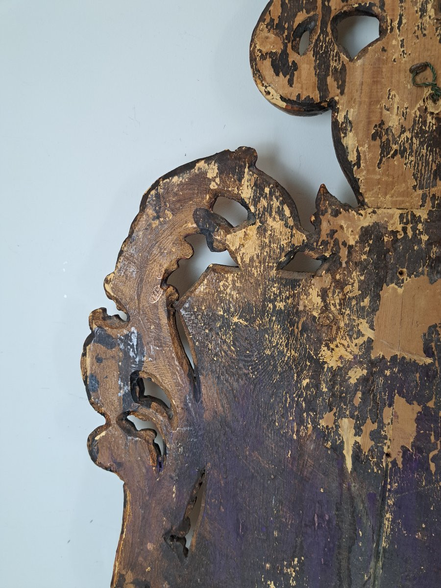 Armoiries , Bois sculpté polychrome , XIX°/Début XX°. -photo-7