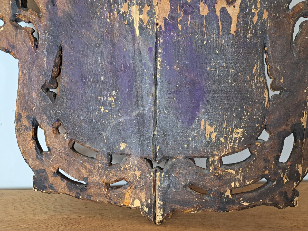 Armoiries , Bois sculpté polychrome , XIX°/Début XX°. -photo-8