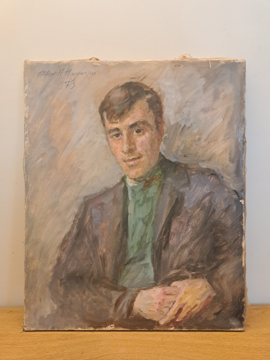 Oskar Hageman, Portrait Of A Young Man, Oil On Canvas, 20th Century. 