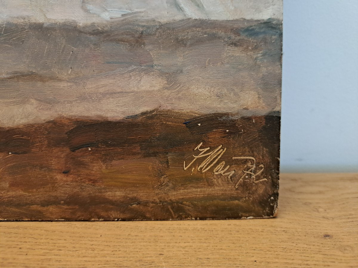 Flowers On An Entablature, Oil On Panel, Signed, 20th Century.  -photo-1