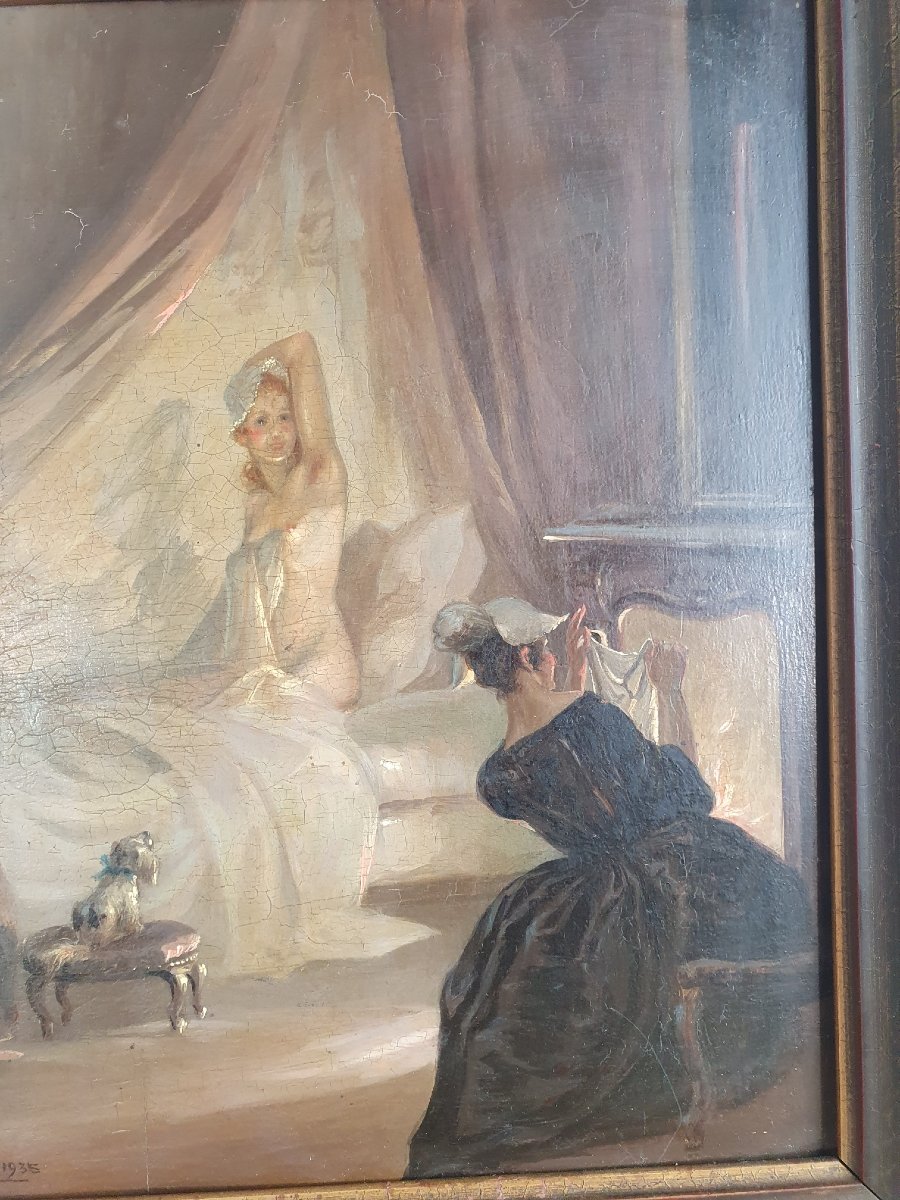 Lucien Emery (1874-1965), Interior Scene, Oil On Panel, 20th Century. -photo-2