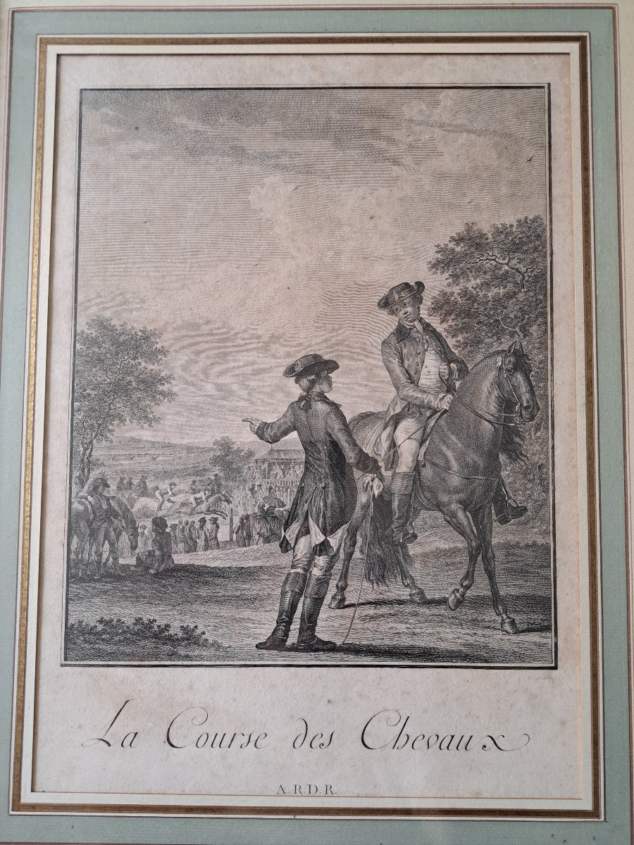 "La Course des chevaux " , Gravure d'Heinrich Guttenberg , XVIII°. -photo-3