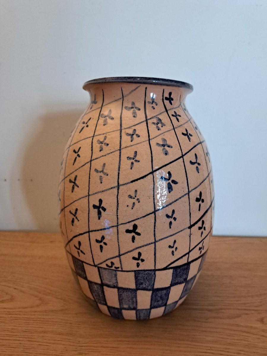 Large Vase, Cat And Fish, Ceramic, Signed, 20th Century. -photo-3