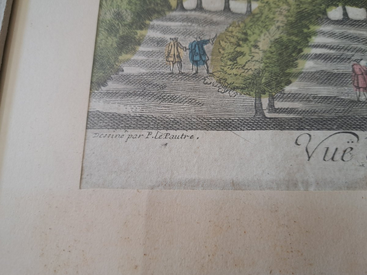 Vue d'optique du château royal de Trianon , Gravure sur papier , XVIII°. -photo-3