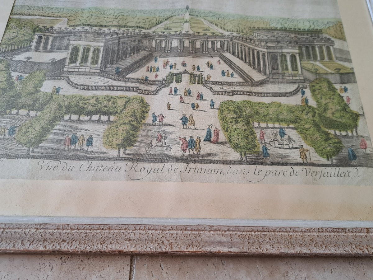 Vue d'optique du château royal de Trianon , Gravure sur papier , XVIII°. -photo-4