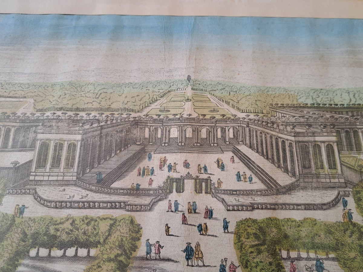 Vue d'optique du château royal de Trianon , Gravure sur papier , XVIII°. -photo-2