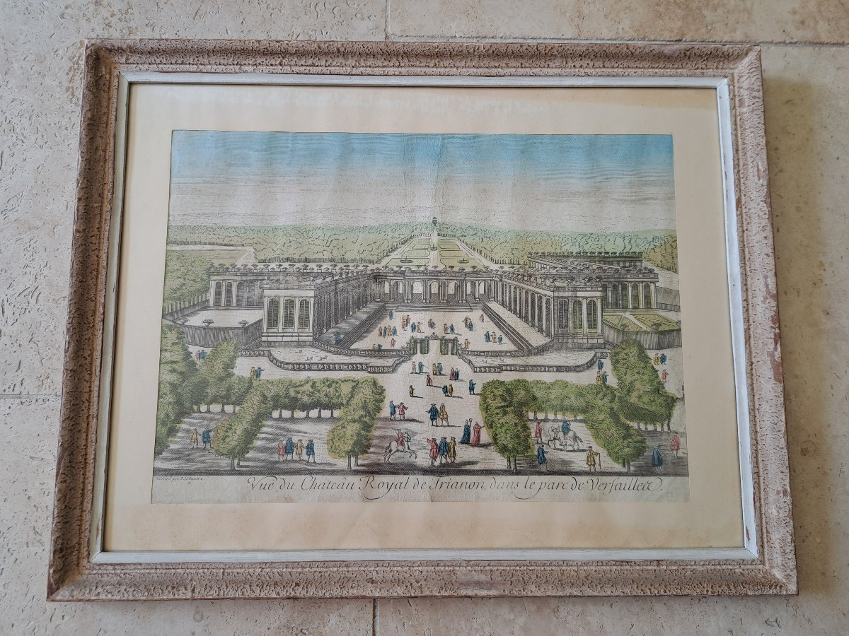 Vue d'optique du château royal de Trianon , Gravure sur papier , XVIII°. 
