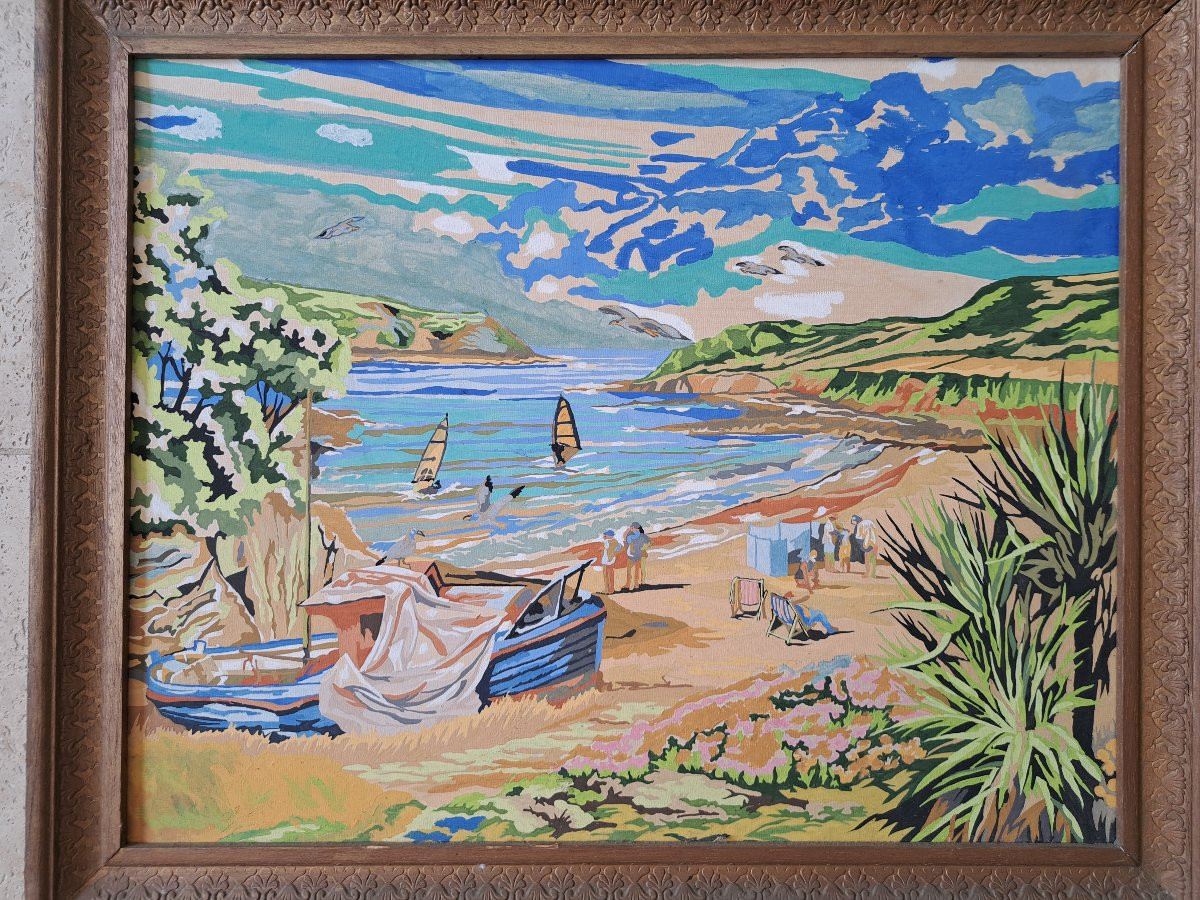 Bord de mer , Gouache , XX°. -photo-2