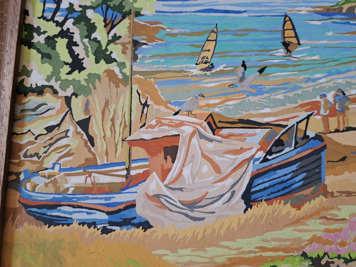 Bord de mer , Gouache , XX°. -photo-4