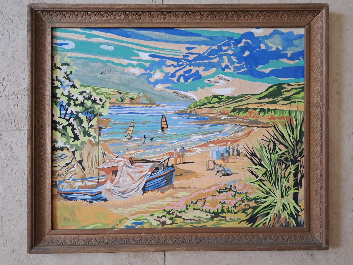 Bord de mer , Gouache , XX°. -photo-2