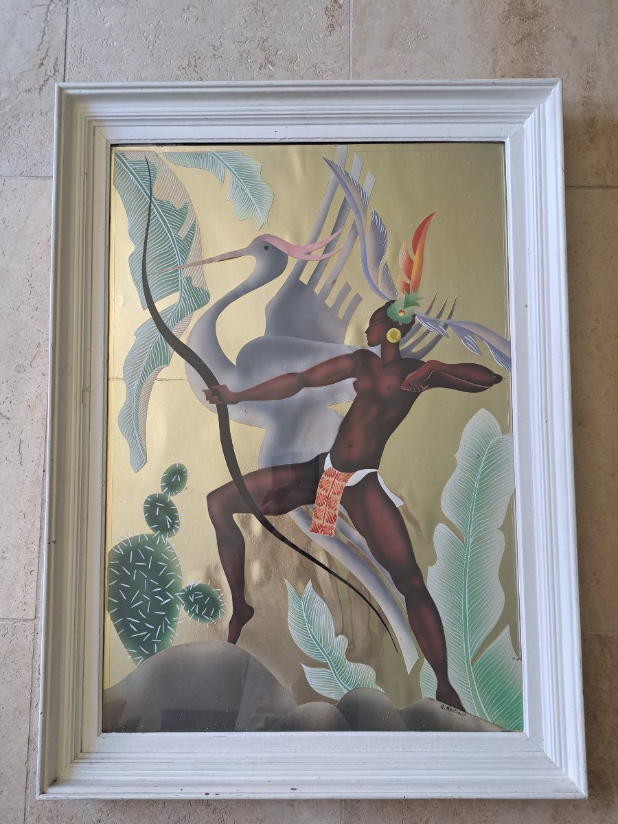 Amazon With A Bow, Gouache And Cut-outs, G.martin, 1953.  -photo-2