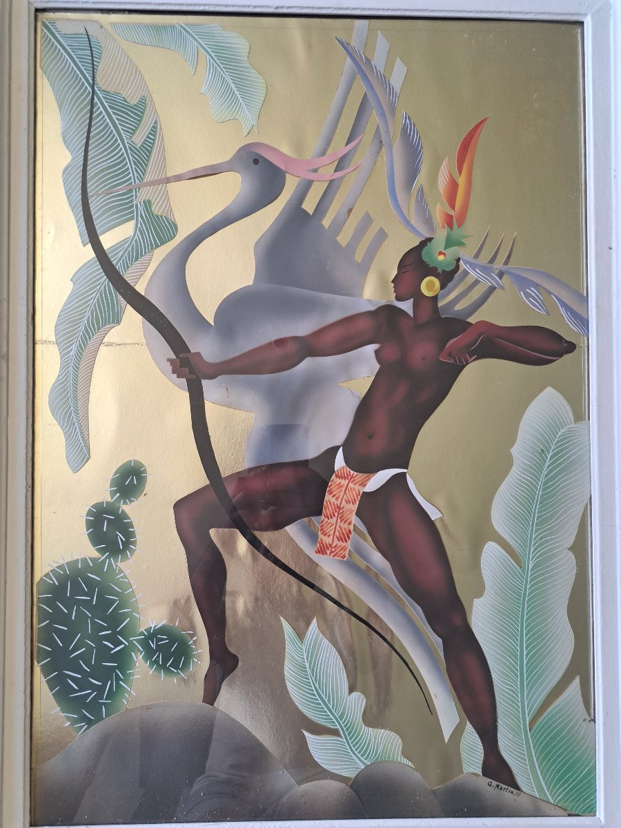 Amazon With A Bow, Gouache And Cut-outs, G.martin, 1953.  -photo-3