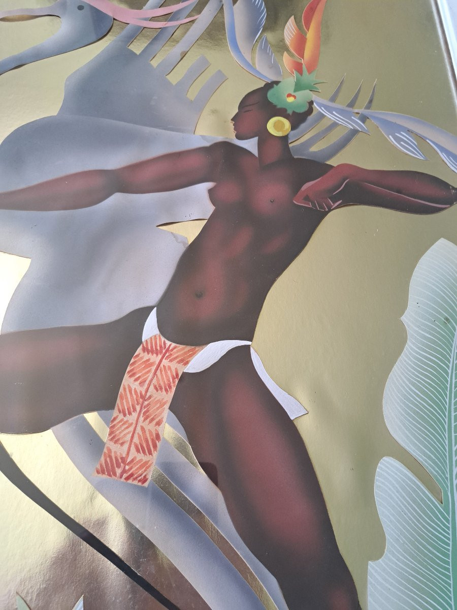 Amazon With A Bow, Gouache And Cut-outs, G.martin, 1953.  -photo-1