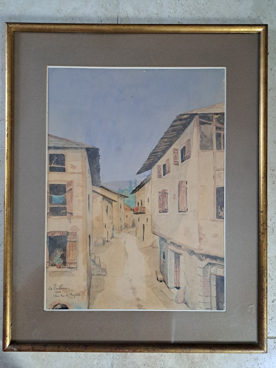 Charles Poulleau , Une rue de la Seyne sur Mer , Aquarelle , 1906 . -photo-2