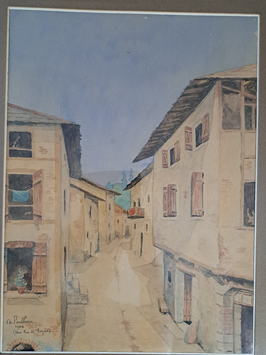 Charles Poulleau , Une rue de la Seyne sur Mer , Aquarelle , 1906 . -photo-3