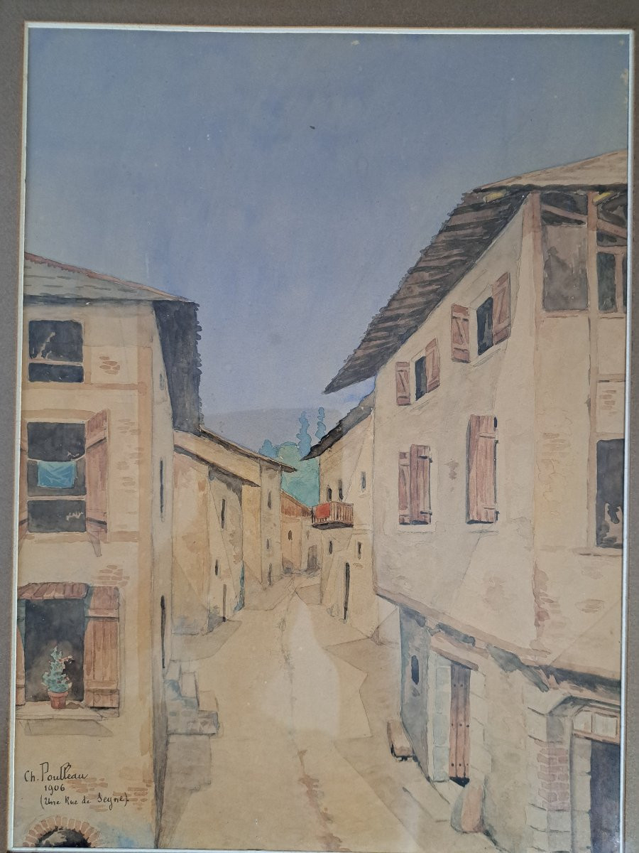 Charles Poulleau , Une rue de la Seyne sur Mer , Aquarelle , 1906 . -photo-4