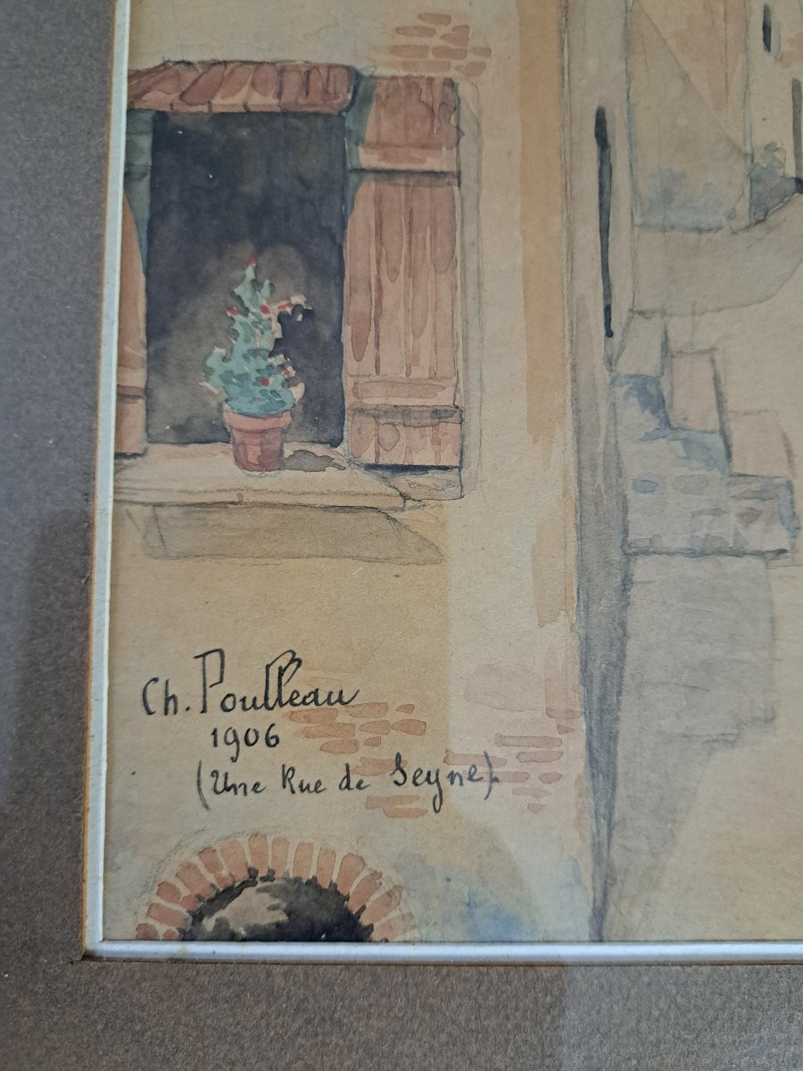 Charles Poulleau , Une rue de la Seyne sur Mer , Aquarelle , 1906 . -photo-1