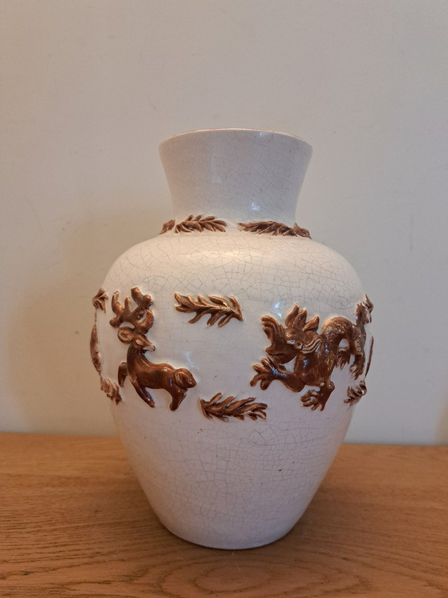 Vase With Animals, Ceramic, To Be Identified, 20th Century. -photo-2