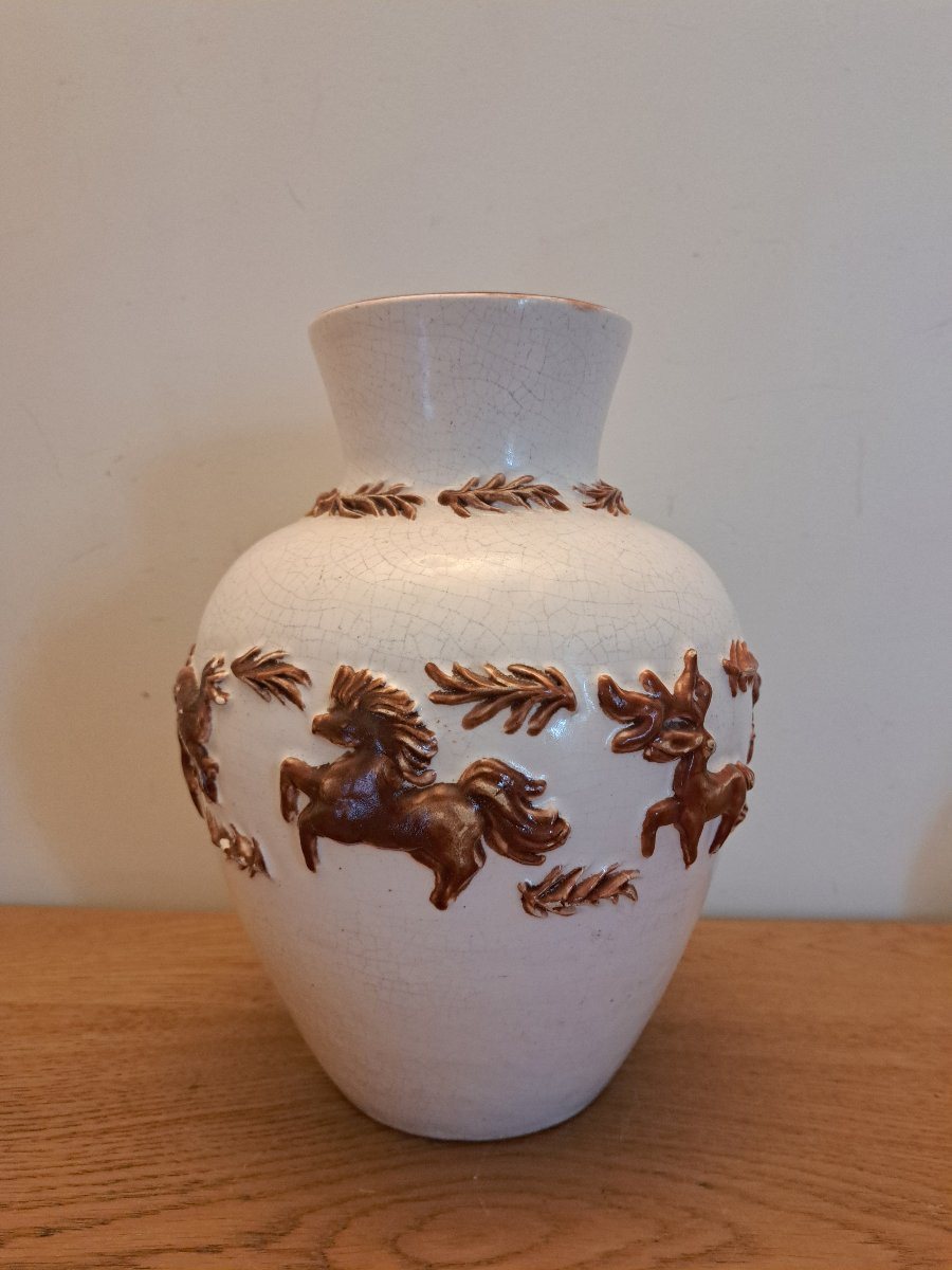 Vase With Animals, Ceramic, To Be Identified, 20th Century. -photo-3