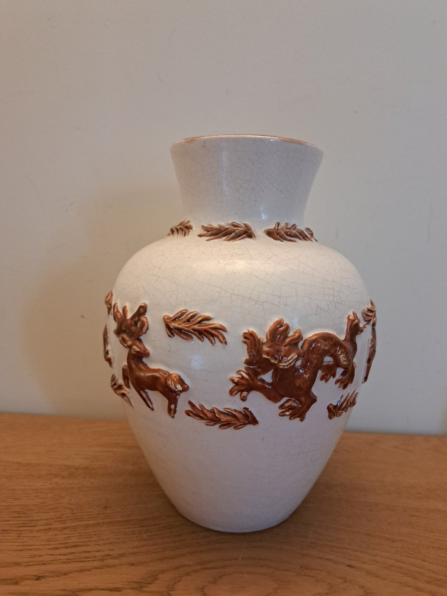Vase With Animals, Ceramic, To Be Identified, 20th Century. -photo-4