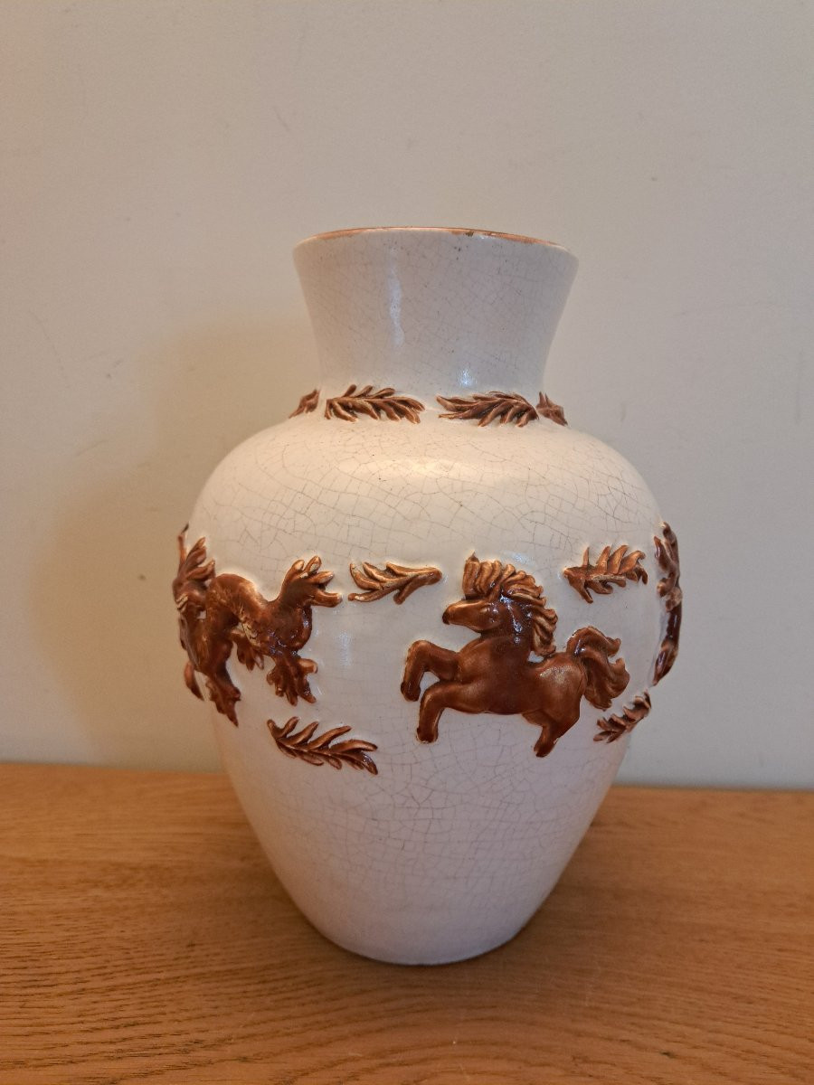 Vase With Animals, Ceramic, To Be Identified, 20th Century. -photo-1