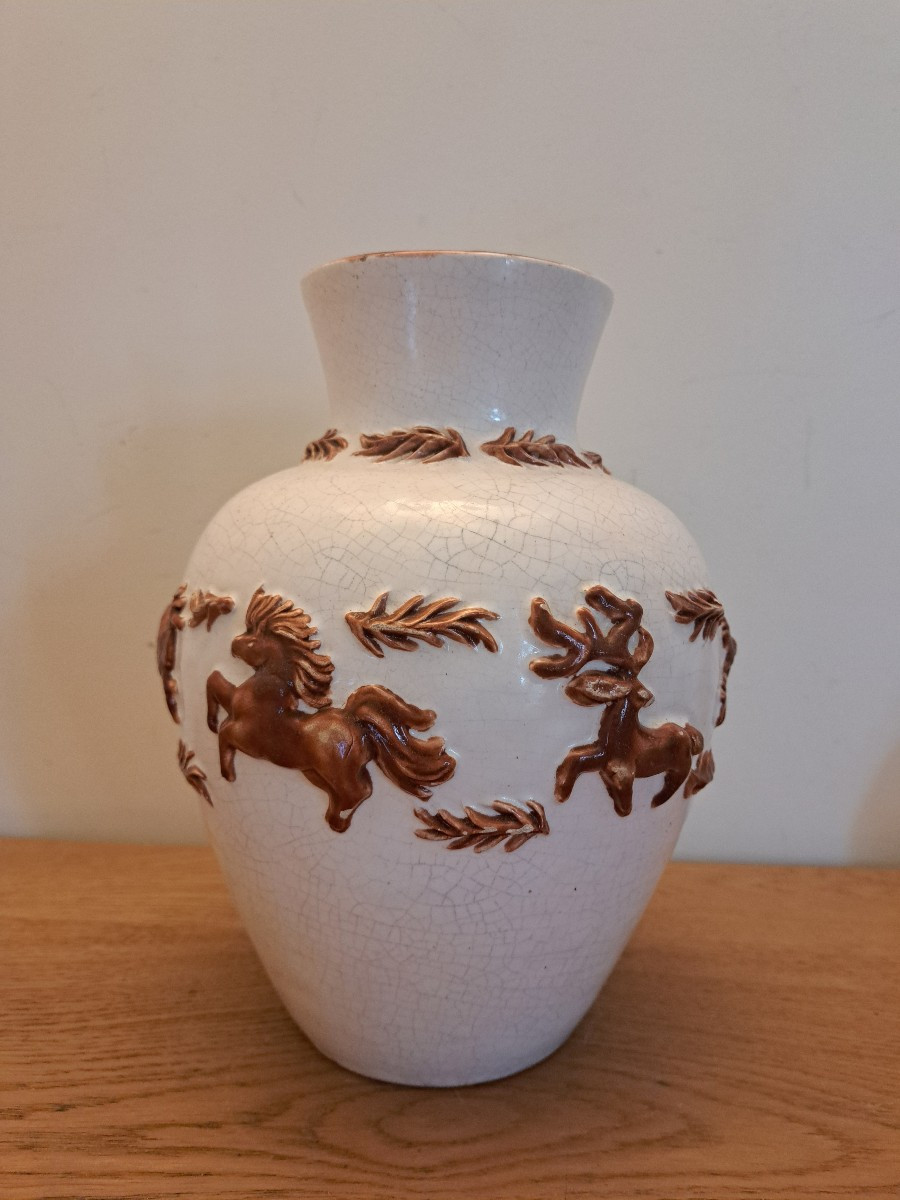 Vase With Animals, Ceramic, To Be Identified, 20th Century. 