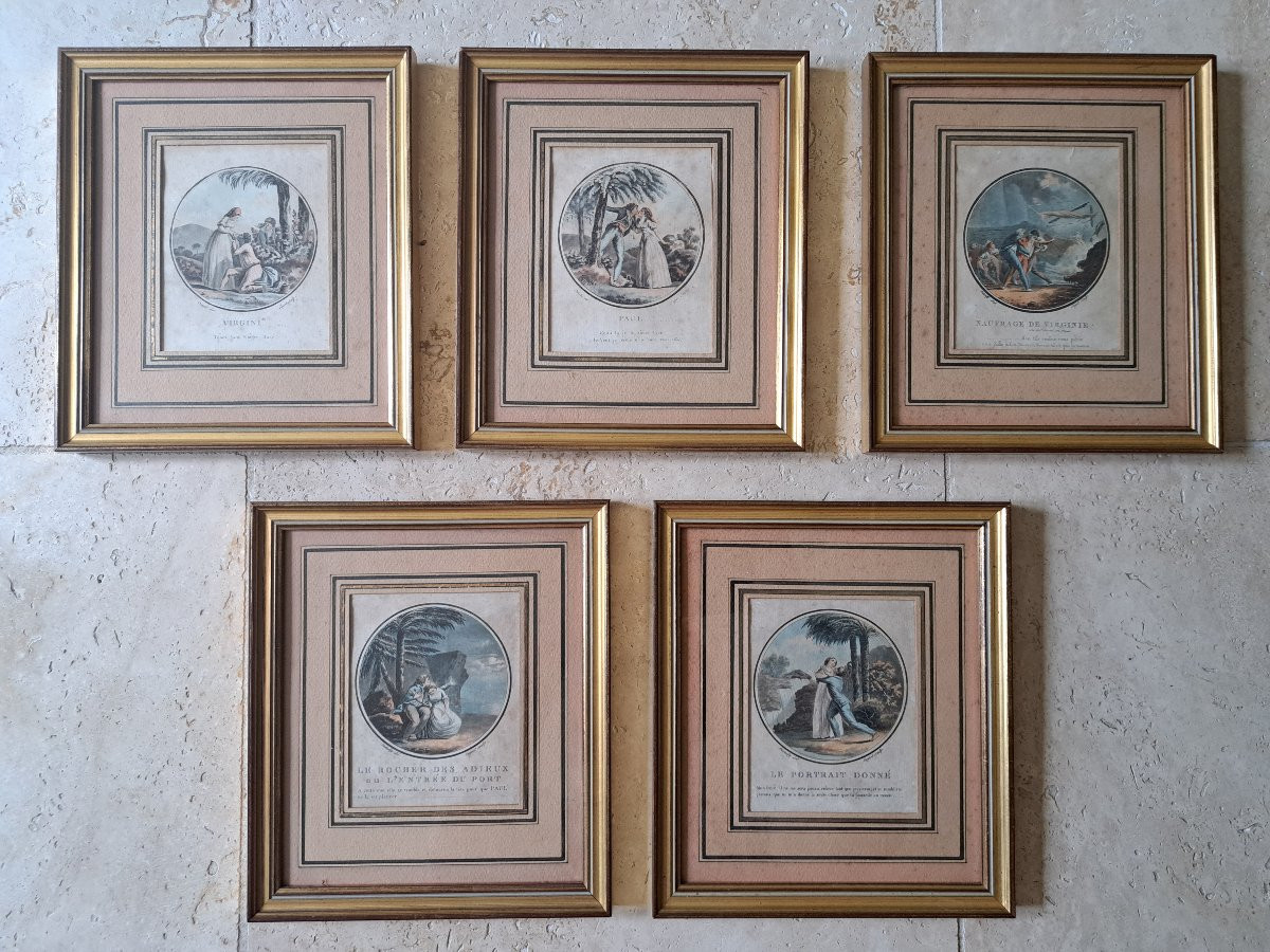 Paul et Virginie , Suite de 5 gravures , Dutailly et Guyot, fin XVIII°/Début XIX°. -photo-2