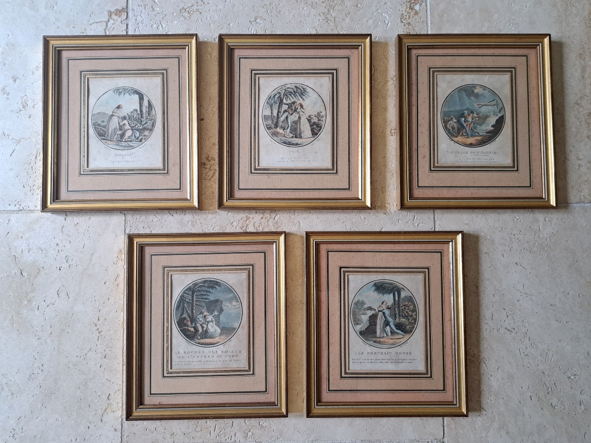 Paul et Virginie , Suite de 5 gravures , Dutailly et Guyot, fin XVIII°/Début XIX°. 