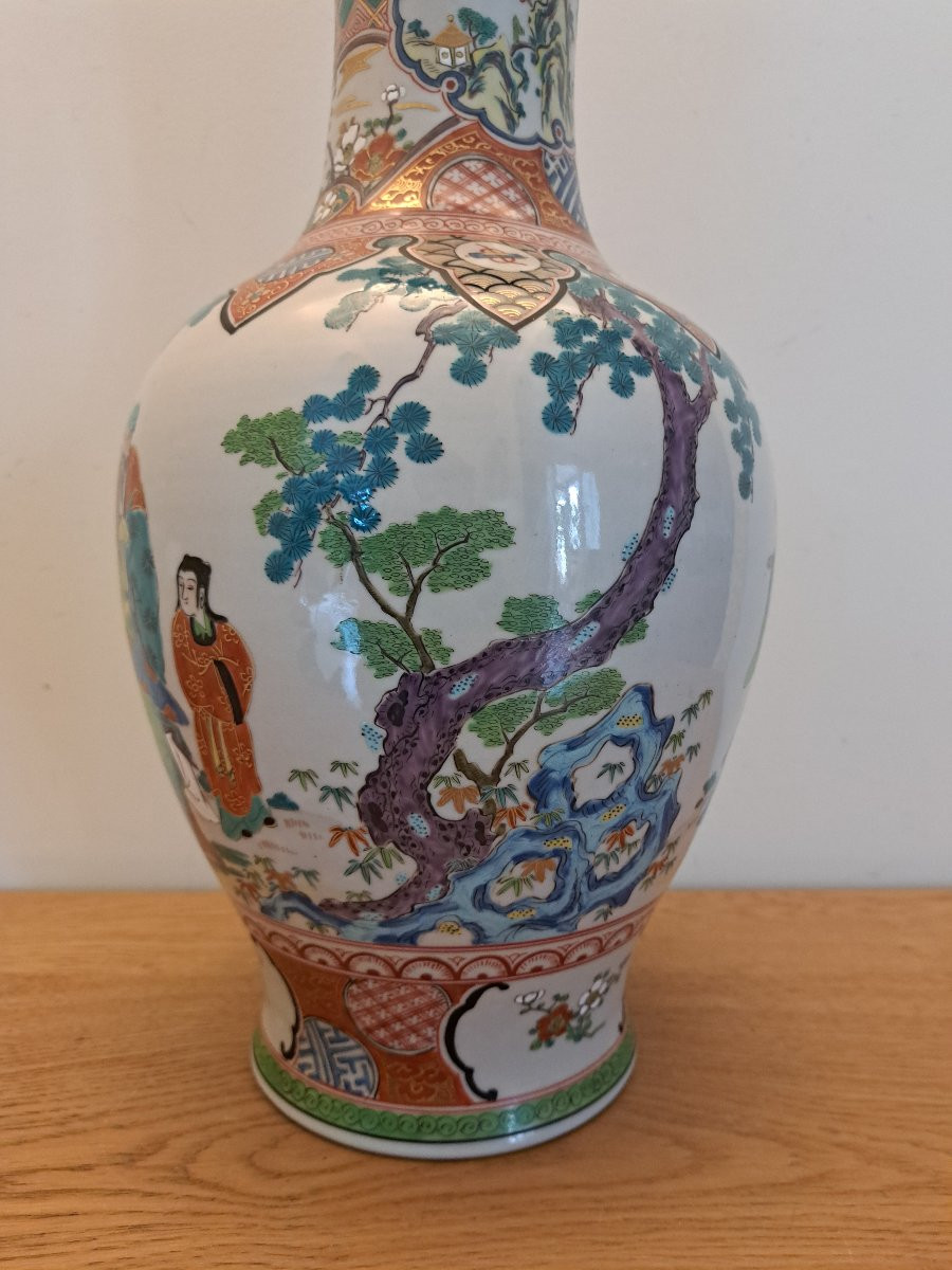 Japon , Grand vase , Porcelaine , Signé ,  XX°. -photo-2