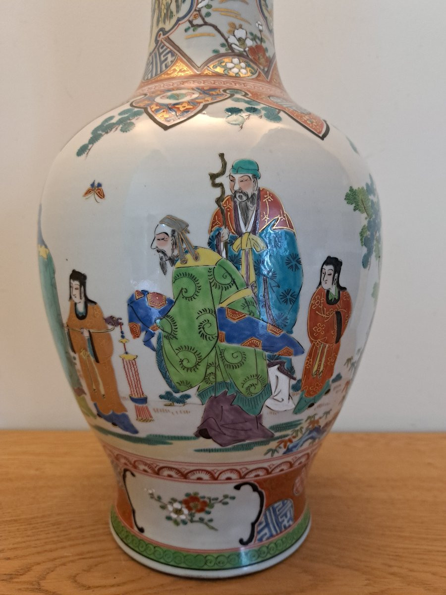 Japon , Grand vase , Porcelaine , Signé ,  XX°. -photo-3