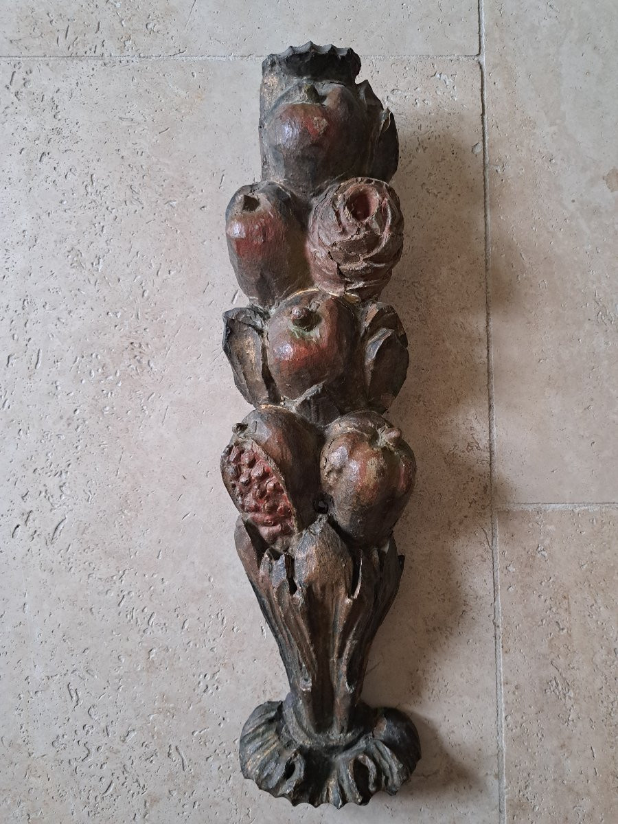 Element Of Woodwork, Fruits And Acanthus Leaves, Patinated Wood, 17th/18th Century. -photo-2