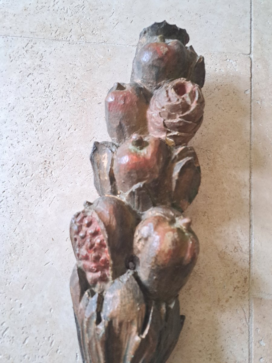 Element Of Woodwork, Fruits And Acanthus Leaves, Patinated Wood, 17th/18th Century. -photo-4