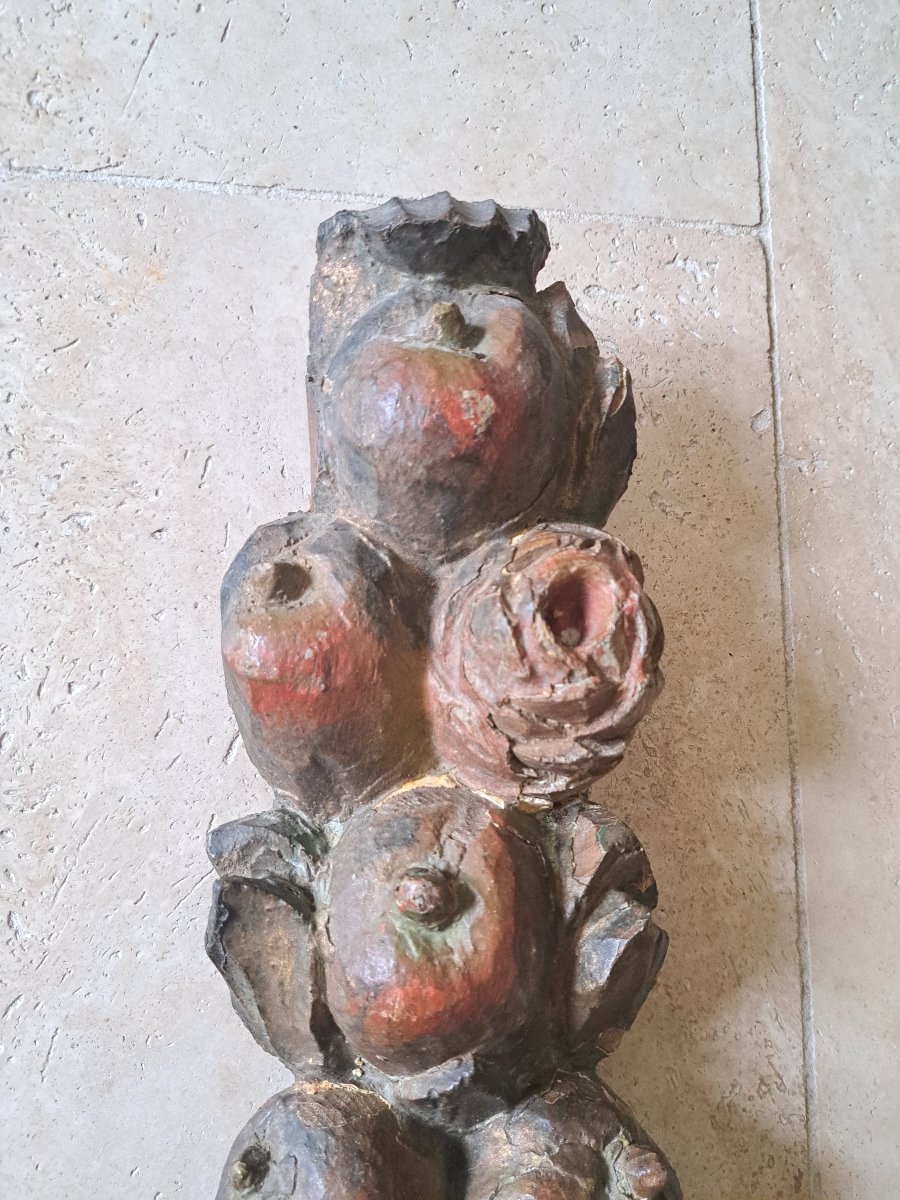 Element Of Woodwork, Fruits And Acanthus Leaves, Patinated Wood, 17th/18th Century. -photo-2