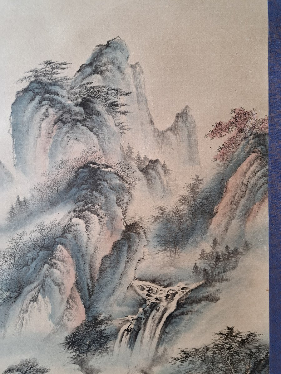 Scroll, Chinese Landscape, Watercolor And Ink, Signed, 20th Century. -photo-6