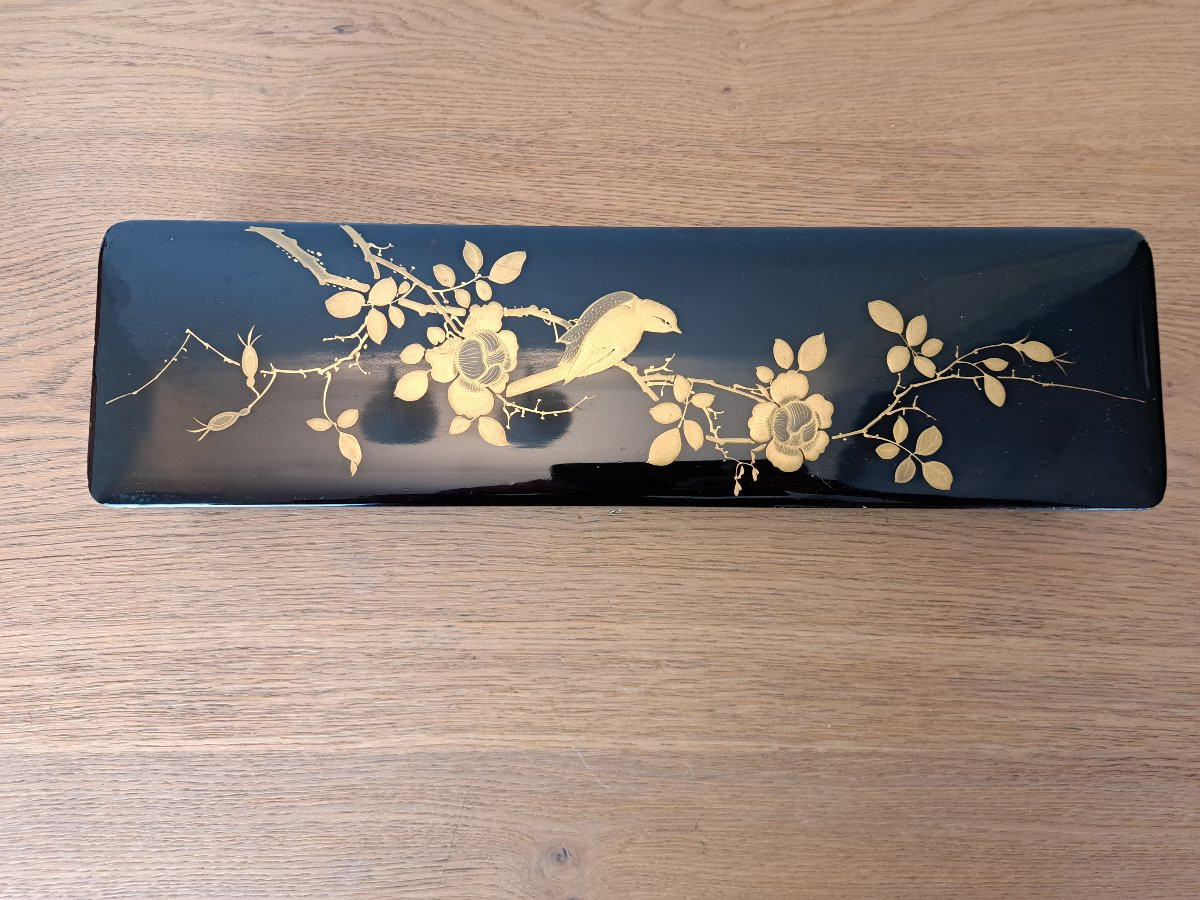 Japon , Boite , Fumibako , Laque noire et or , fin XIX°. -photo-2