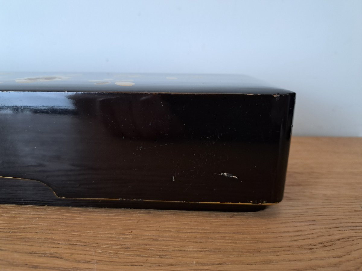 Japon , Boite , Fumibako , Laque noire et or , fin XIX°. -photo-3