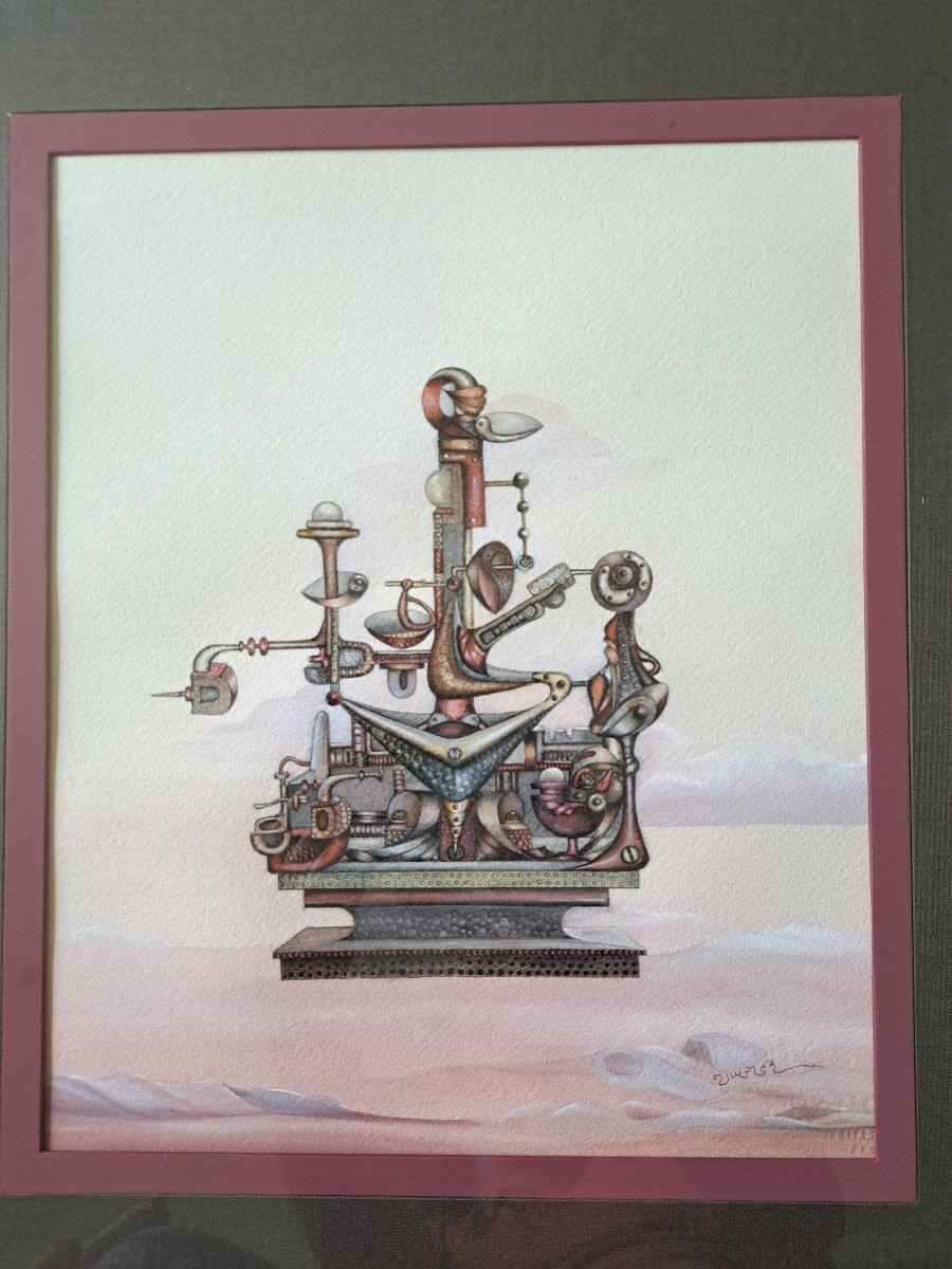 Extraordinary Machine, Surrealist Drawing, Mixed Technique, 1970s. -photo-4