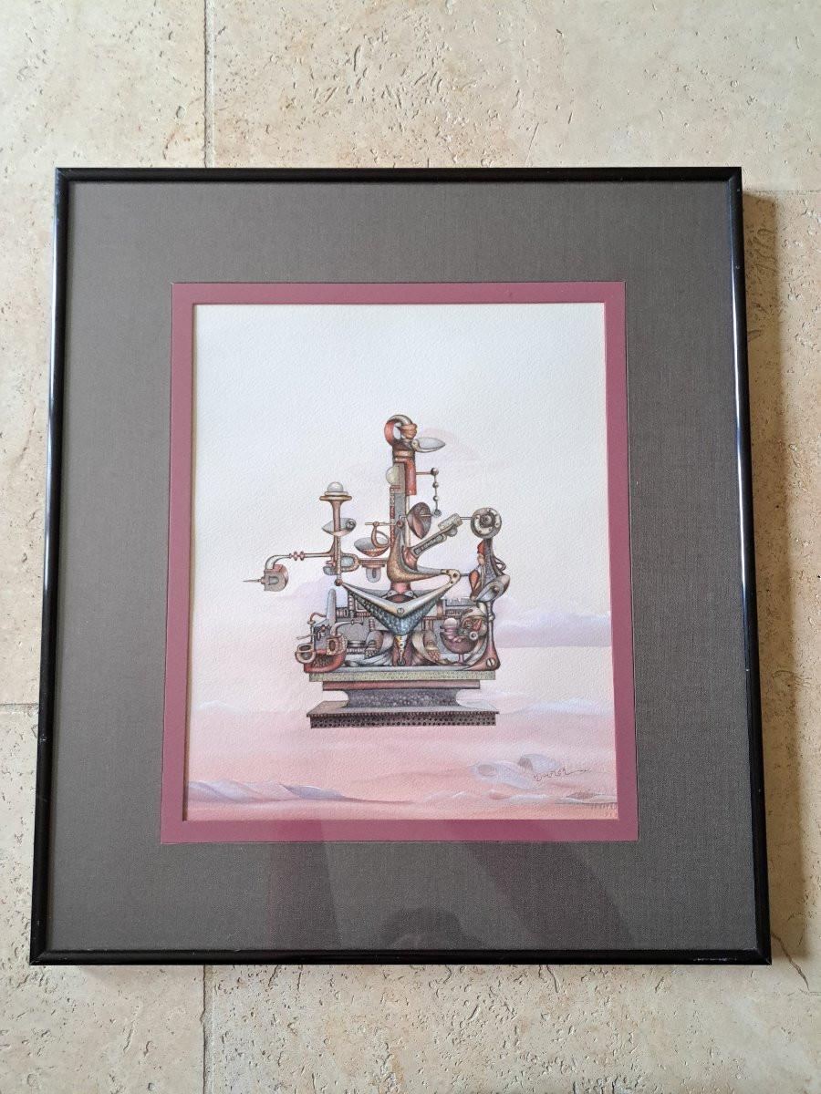 Extraordinary Machine, Surrealist Drawing, Mixed Technique, 1970s. -photo-5