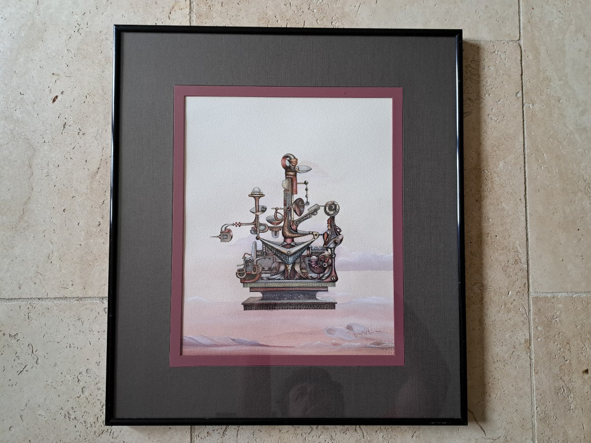 Extraordinary Machine, Surrealist Drawing, Mixed Technique, 1970s. 