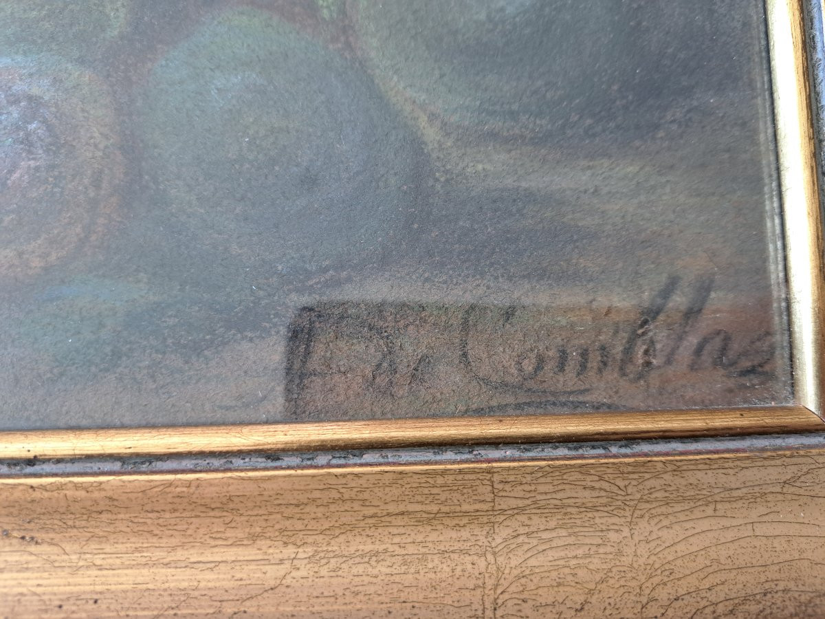 Prunes et raisons , Nature morte , Pastel , Signé , XIX°. -photo-2