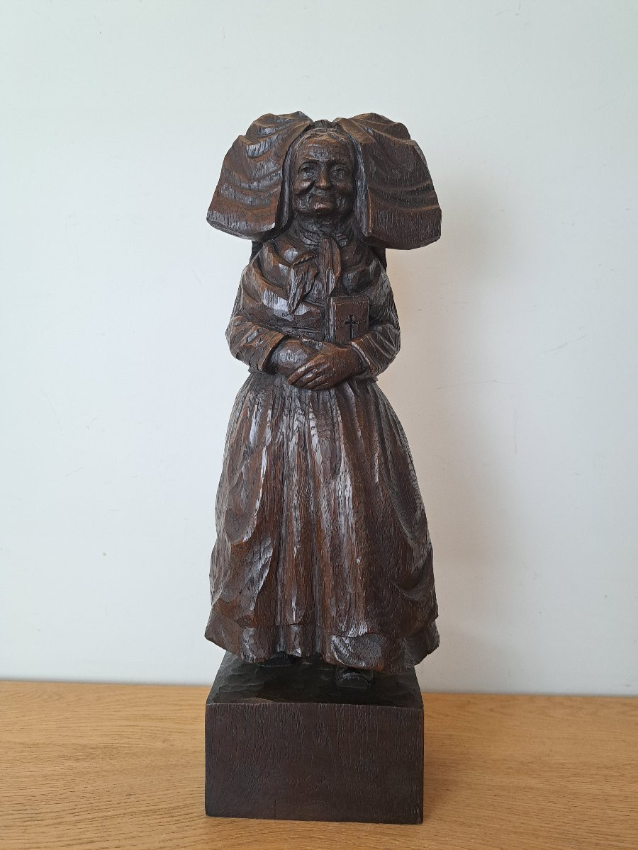 Alsacienne , Sculpture en bois de chêne , Signé Ch R , Début XX°. -photo-2
