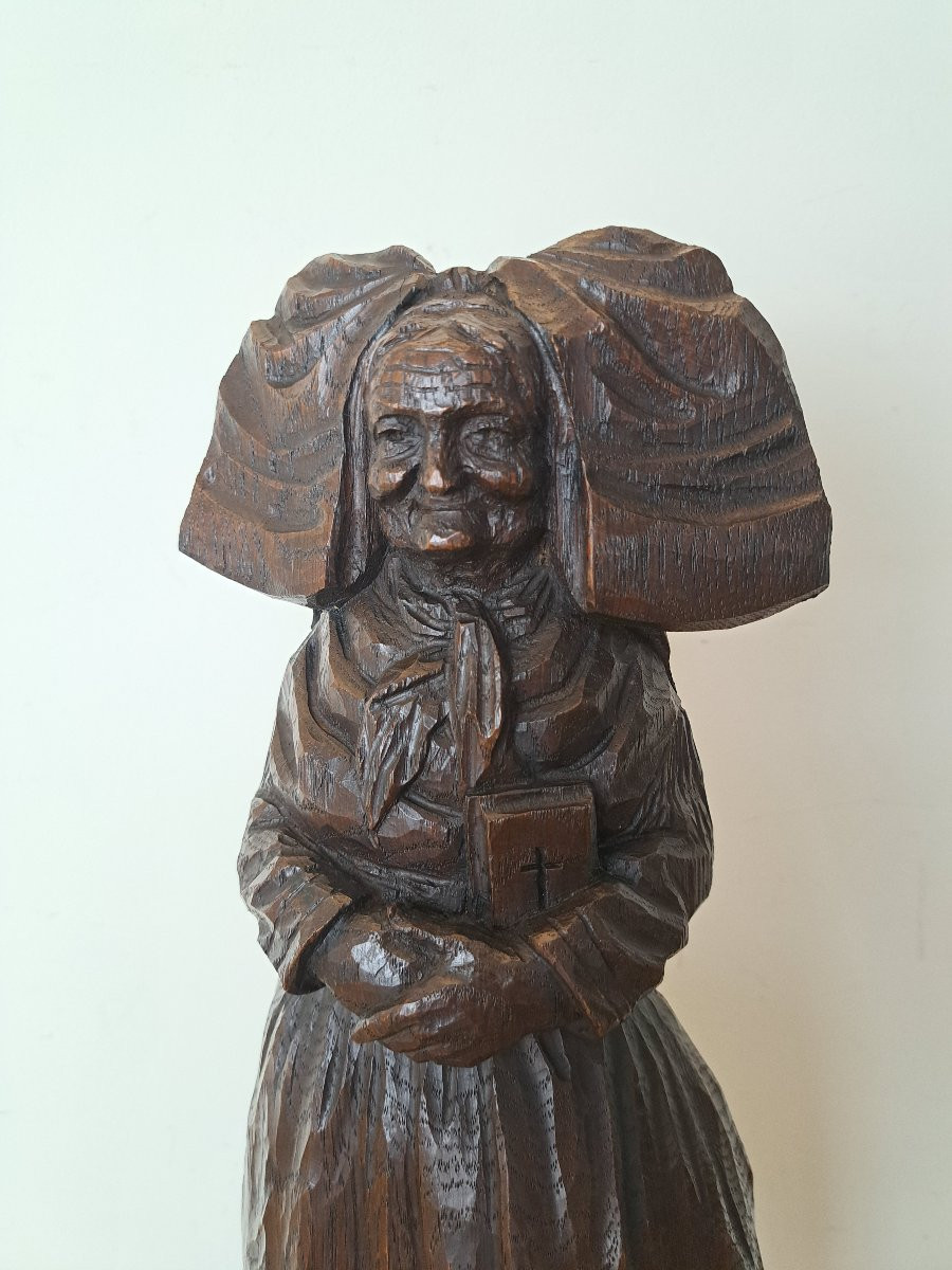 Alsacienne , Sculpture en bois de chêne , Signé Ch R , Début XX°. -photo-2